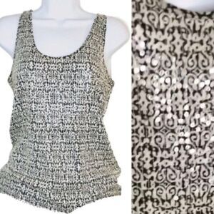JCrew Sparkle Clear Sequin Geometric Black Cream Cotton Tank Top XS